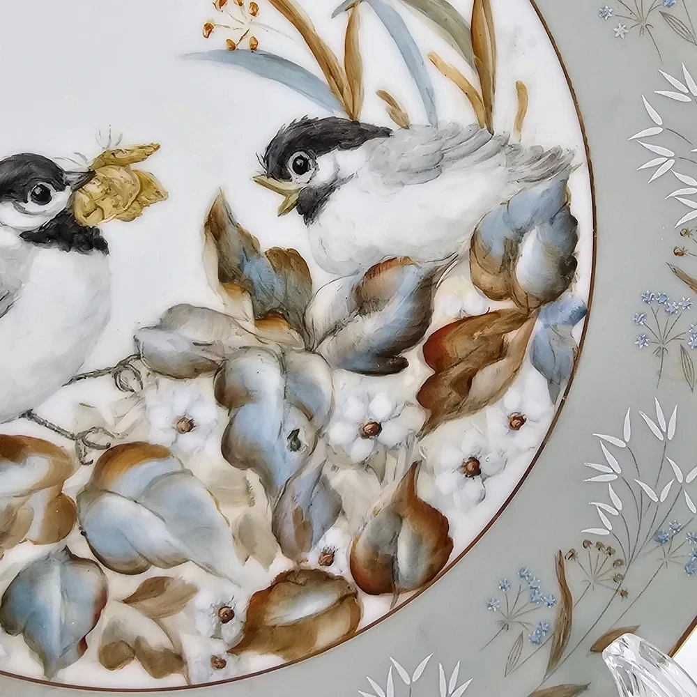 Vintage 50s Noritake Moderne Bird Plate‎ MCM Floral Gold Trim Japan Shabby Chic